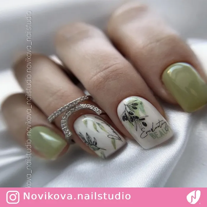 Nails with Silhouette Olive Tree Branch